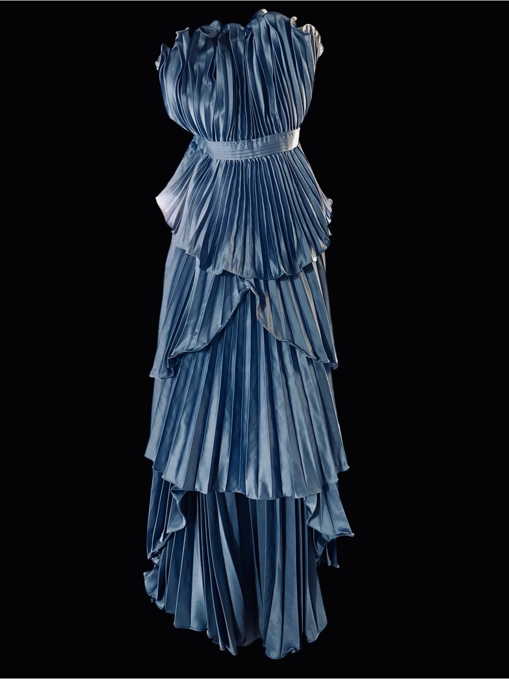 o.p.t. Few Moda Danae Dress Pleated Tiered Midi Blue NWT